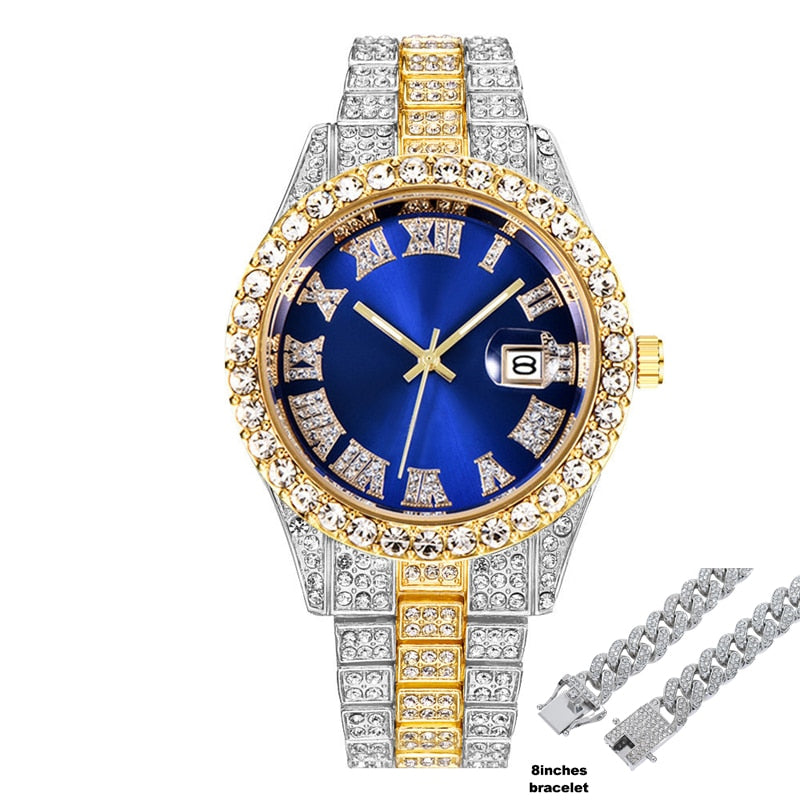 Hip Hop Iced Out Watch for Men Full Aaa Diamond Around Luxury Quartz Mens Watches Silver Gold Relogio Masculino Dropshipping New