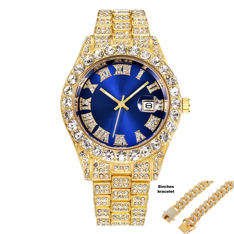 Hip Hop Iced Out Watch for Men Full Aaa Diamond Around Luxury Quartz Mens Watches Silver Gold Relogio Masculino Dropshipping New