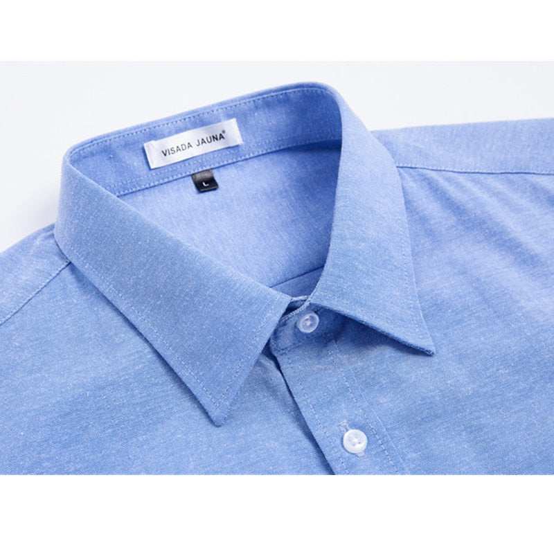 VISADA JAUNA US Europe XXL 2018 Men Shirt Solid Color Cotton Casual Business Male Brand Clothing Chemise Homme Blue Dress