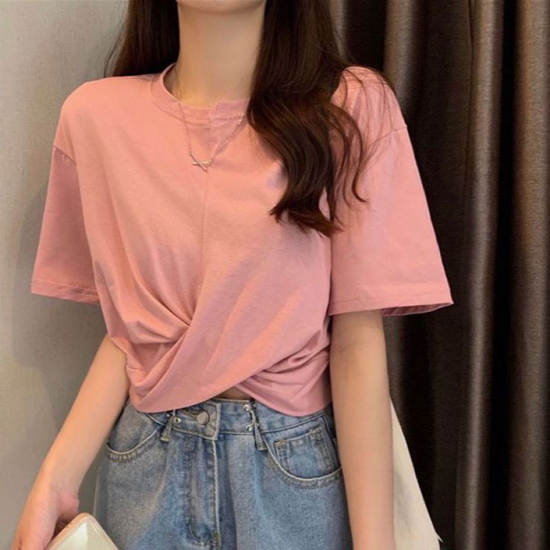Women's Dress Suit 2023 Summer Fashion Cross Short Sleeve+Irregular Length Skirt Two Piece Korean Elegant New in Matching Set