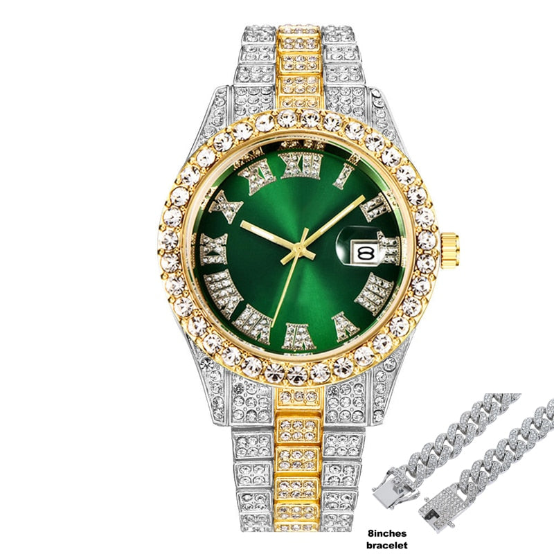 Hip Hop Iced Out Watch for Men Full Aaa Diamond Around Luxury Quartz Mens Watches Silver Gold Relogio Masculino Dropshipping New
