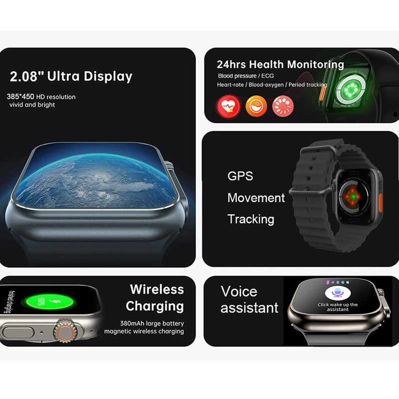 W&O Smart Watch X8+ Ultra 49MM Wireless Charging NFC 2.08 Inch Waterproof Sport Watches Bluetooth Calls Smartwatch Men Women