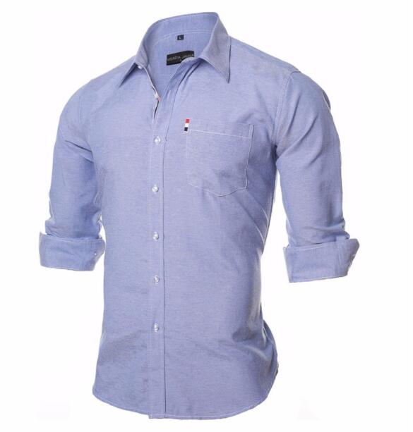 VISADA JAUNA US Europe XXL 2018 Men Shirt Solid Color Cotton Casual Business Male Brand Clothing Chemise Homme Blue Dress