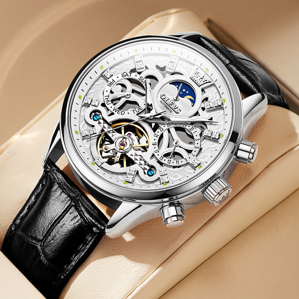 OLEVS Watches for Men Automatic Mechanical Watch Waterproof Hollow out Noctiucent Skeleton Automatic Wind up Male Wristwatch