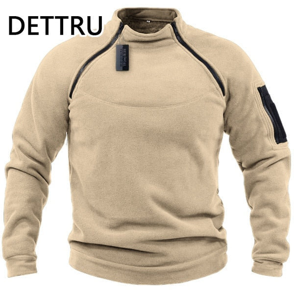 Winter Mens Military Sweatshirt Fleece Zipper Pullover Fashion Men's Solid Color Loose Lamb Thick Jacket Men Clothing Streetwear
