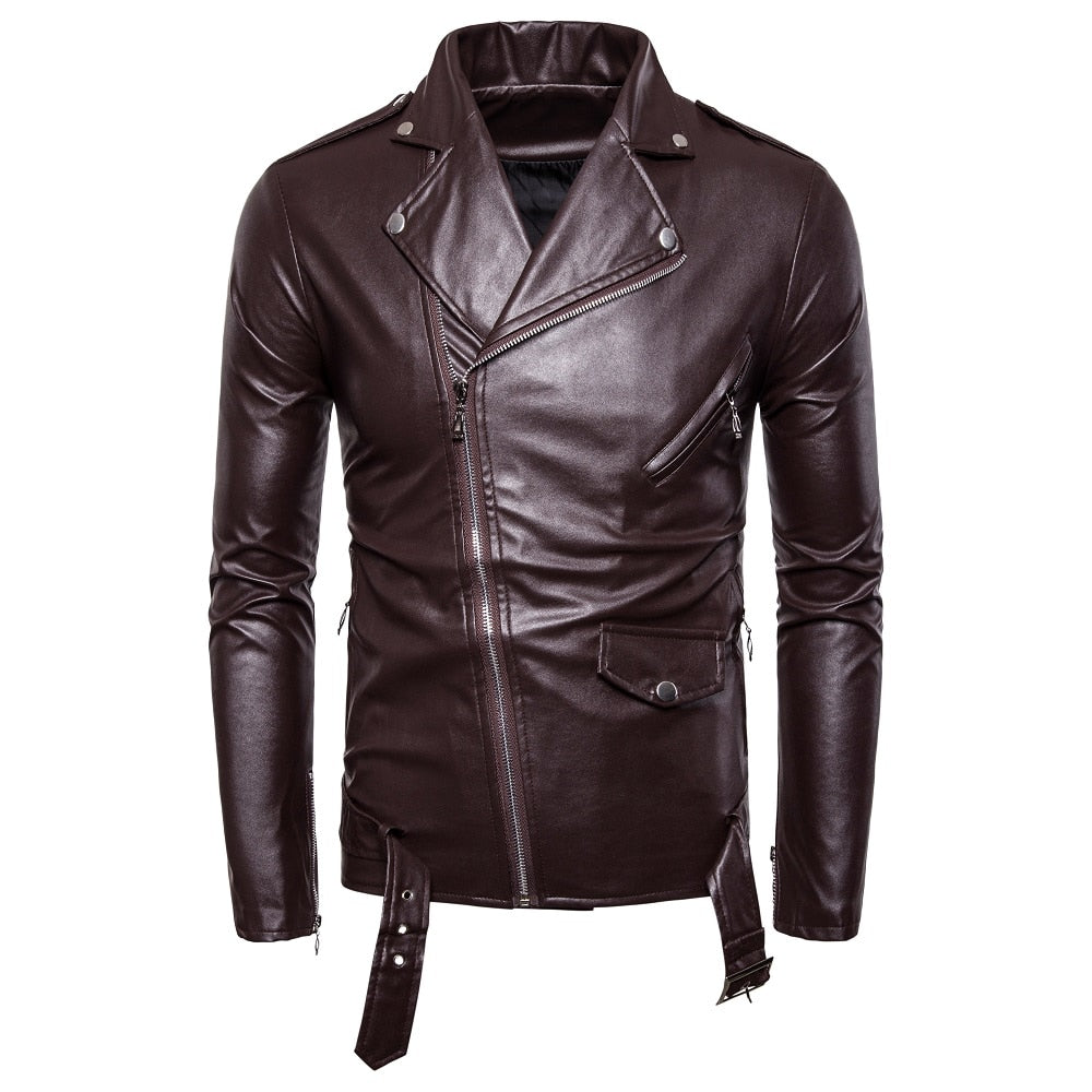Mens Leather Jackets 2022 New White Black Casual Lapel Slim Fit Diagonal Zipper Motorcycle PU Leather Jacket Coat Mens Clothing