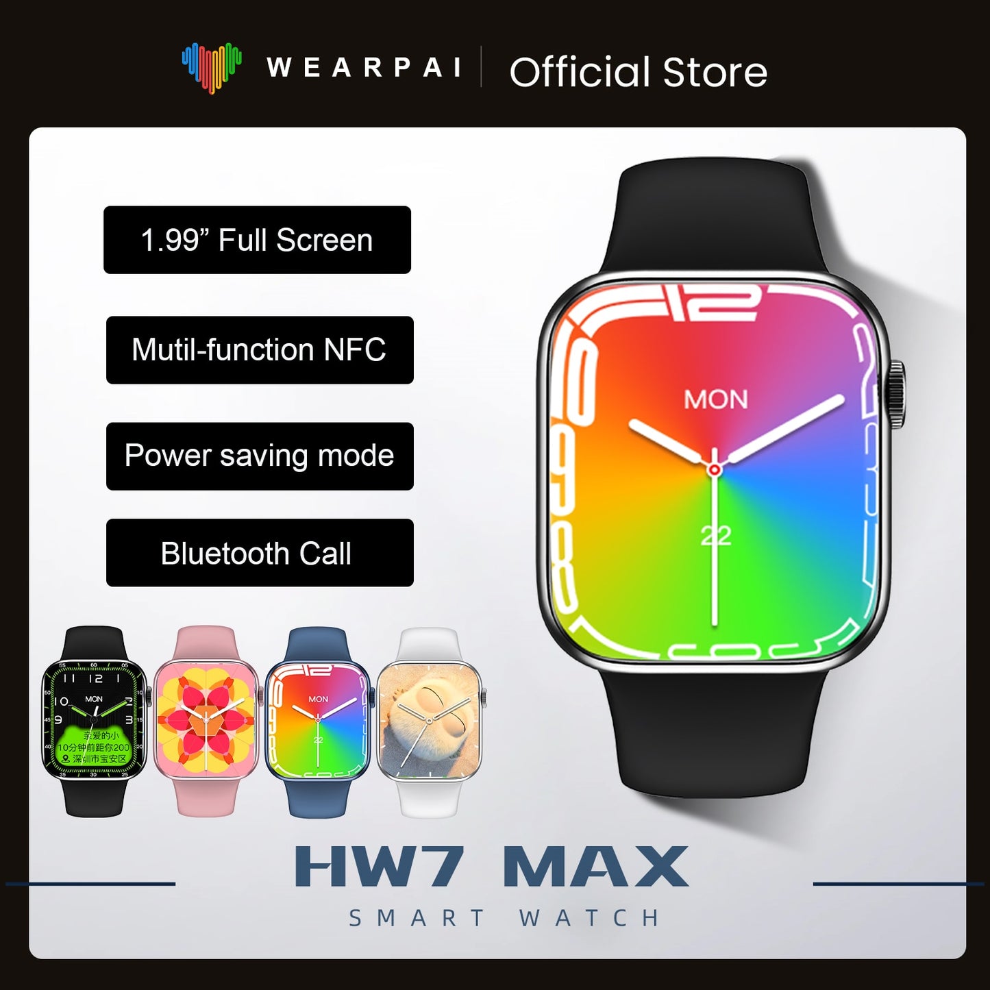 Wearpai 2022 Newest 45mm HW7 Max Smartwatch Men 1.99" NFC + New added power saving mode Women Smart Watch PK Dt100 W37 W27 HW22