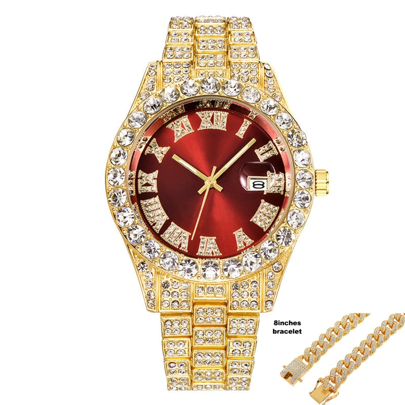 Hip Hop Iced Out Watch for Men Full Aaa Diamond Around Luxury Quartz Mens Watches Silver Gold Relogio Masculino Dropshipping New