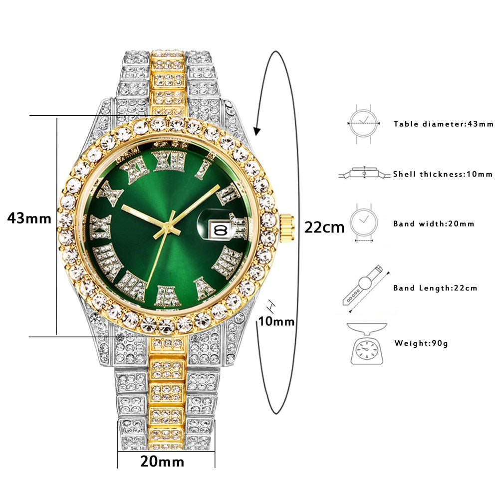 Hip Hop Iced Out Watch for Men Full Aaa Diamond Around Luxury Quartz Mens Watches Silver Gold Relogio Masculino Dropshipping New