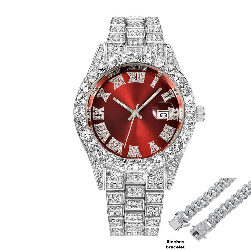 Hip Hop Iced Out Watch for Men Full Aaa Diamond Around Luxury Quartz Mens Watches Silver Gold Relogio Masculino Dropshipping New