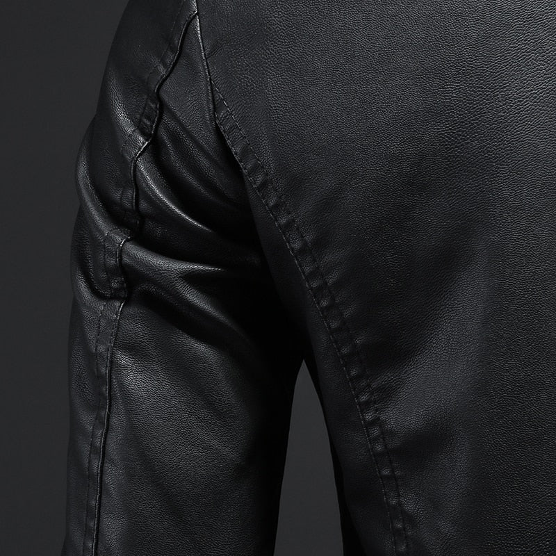 DEMANKE Spring Autumn 2022 New Mens Leather Jackets Slim Fit Male Fashion Jackets Faux Windproof Warm Coats Man Brand Clothing