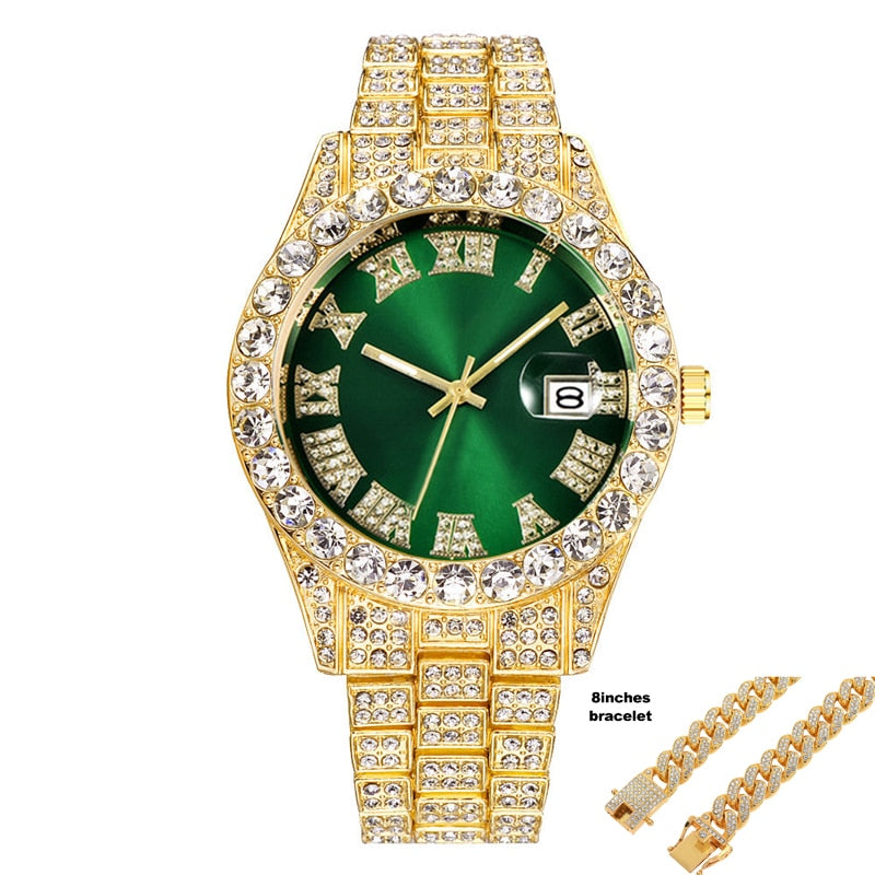 Hip Hop Iced Out Watch for Men Full Aaa Diamond Around Luxury Quartz Mens Watches Silver Gold Relogio Masculino Dropshipping New