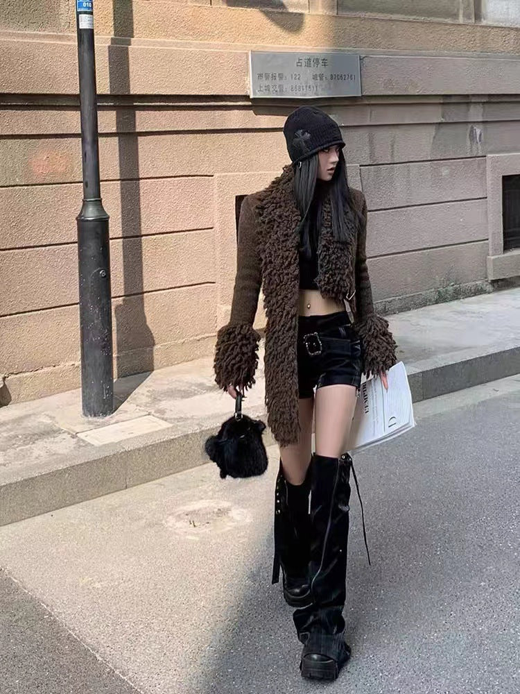 Patchwork Knitting Coat Cardigan Sweater Women's Top