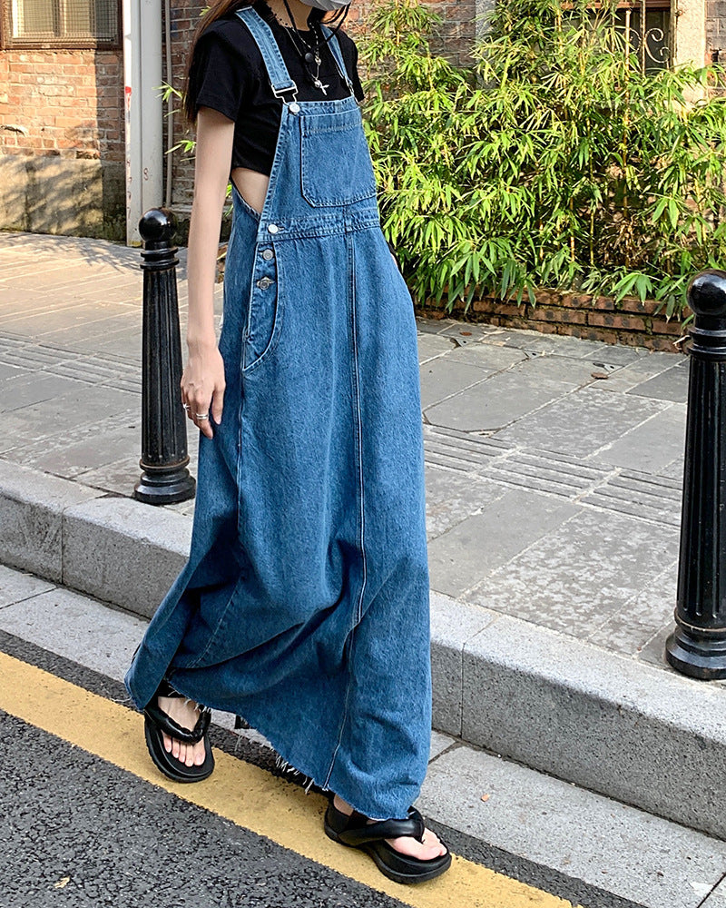 Autumn Japanese New Retro Plus Size Denim Suspender Skirt For Women