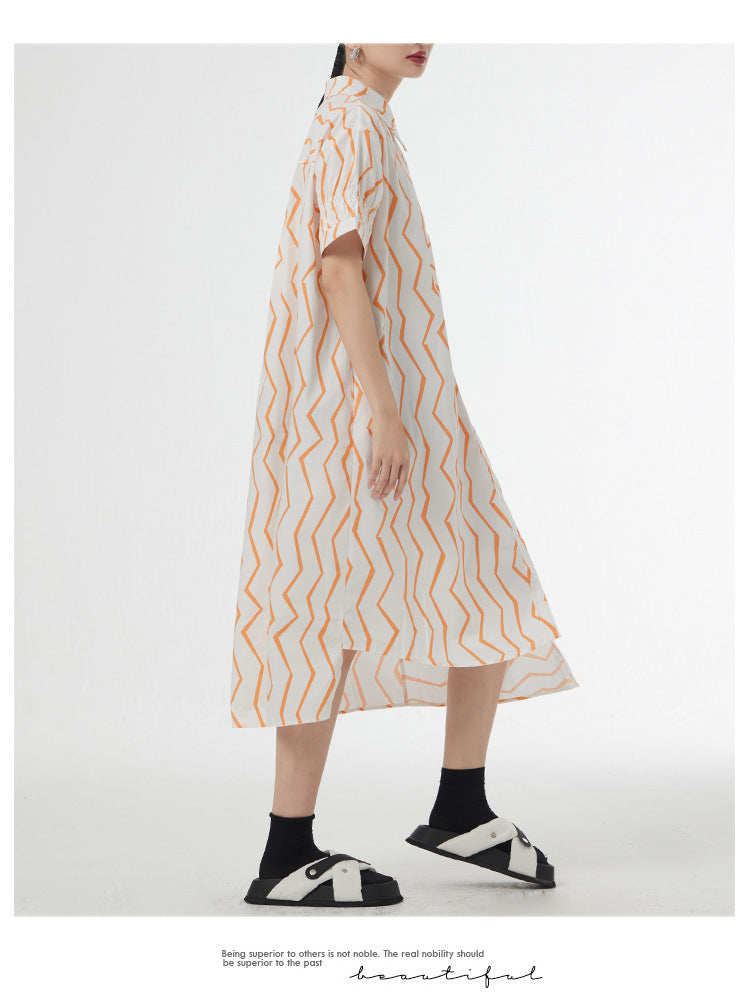 Women's Summer French Lazy Style Wave Stripes Shirt Dress