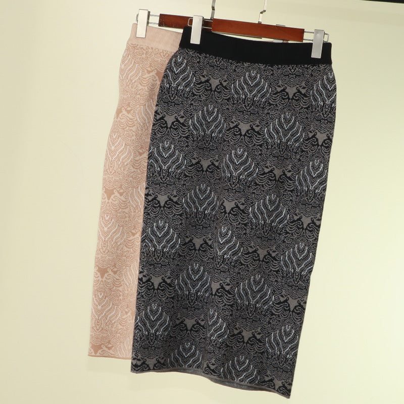 Vintage Knitting Skirt Hip-wrapped Straight Skirt Wool Knitting