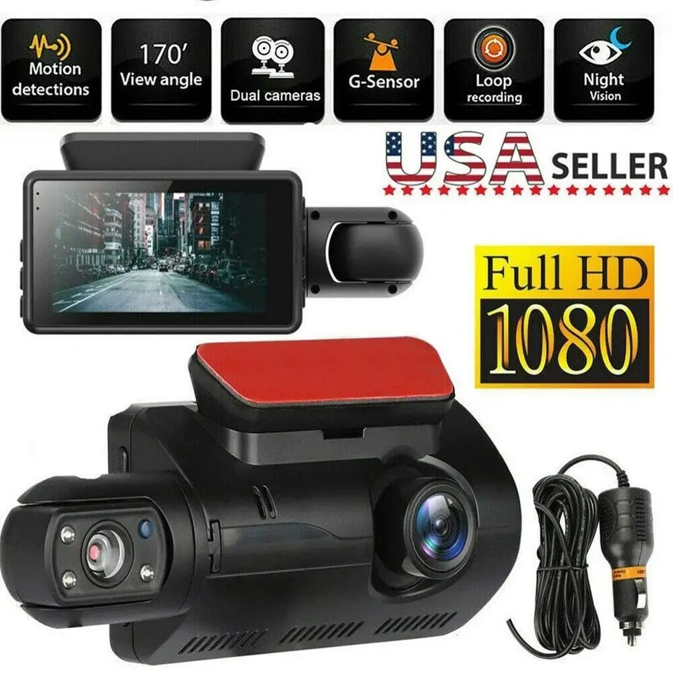 Dash Cam 2 Lens Car Video Recorder HD 1080P/ Recorder Night Vision