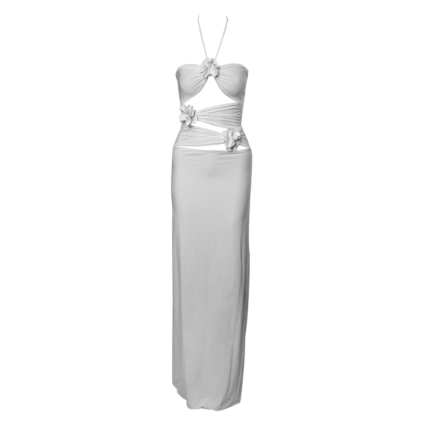 Women's Slim-fit Three-dimensional Flower Waist-tight Long Hollow-out Halter Dress