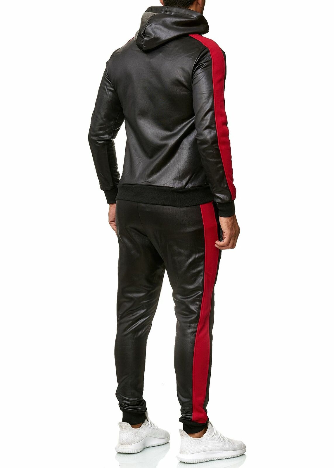 Hooded PU leather sports suit