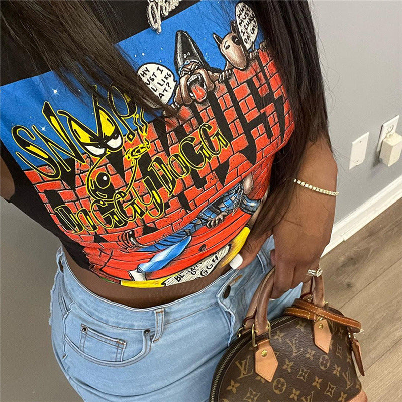 Women's Fashion Cartoon Print Short Slim Fit Sleeveless Top