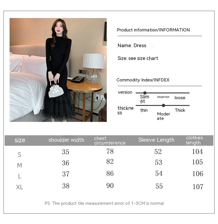 Fairy Flying Hepburn Graceful Match With Coat Mesh Stitching Over The Knee Knitted Fishtail Dress