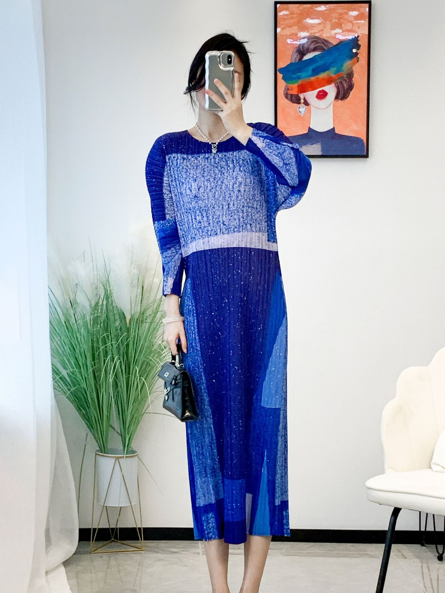 Printed Temperament High-end Women's Clothing Waist-tight Slimming Midi Dress