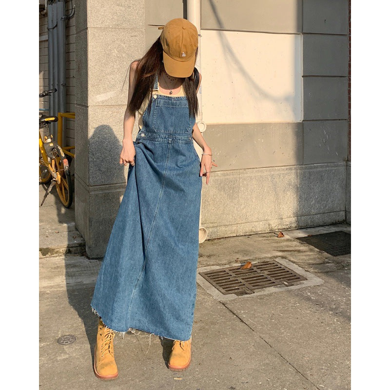 Autumn Japanese New Retro Plus Size Denim Suspender Skirt For Women