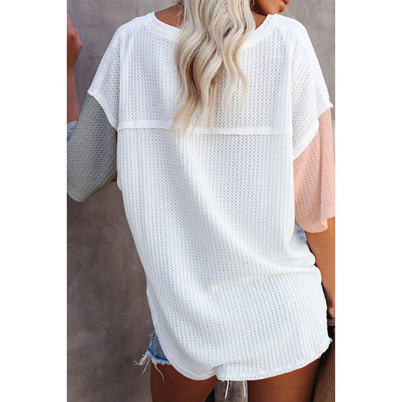 Autumn New Multi-color Long-sleeved Top Women's Casual Style Waffle Sweater