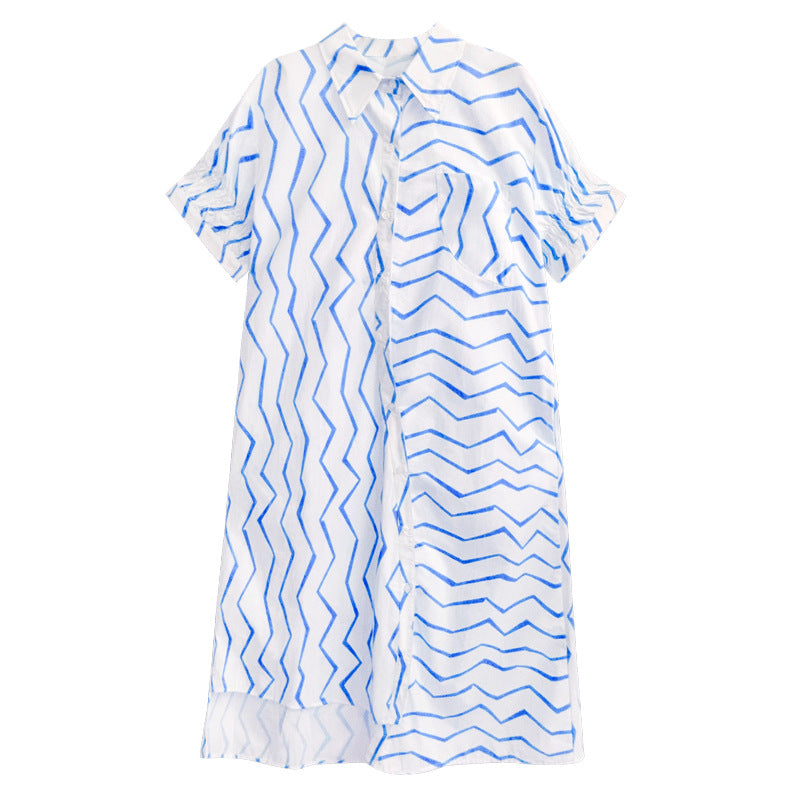 Women's Summer French Lazy Style Wave Stripes Shirt Dress