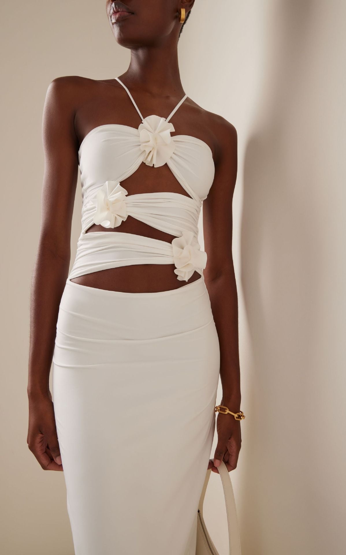 Women's Slim-fit Three-dimensional Flower Waist-tight Long Hollow-out Halter Dress