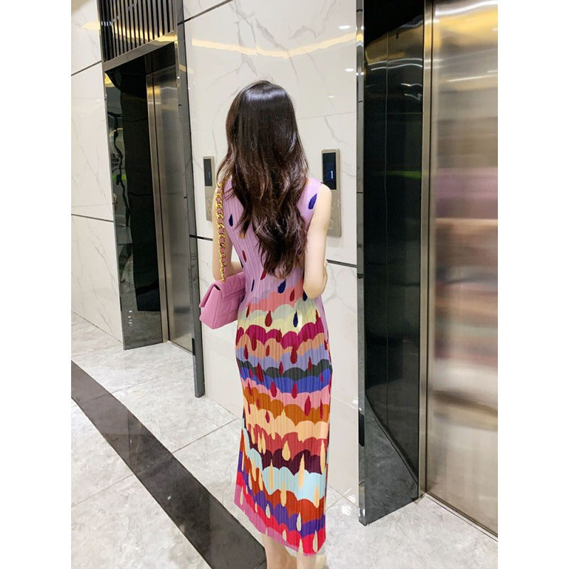 Pleated Special-interest Design High-grade Color Dress Sweet