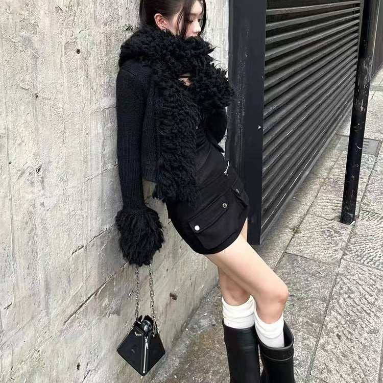 Patchwork Knitting Coat Cardigan Sweater Women's Top