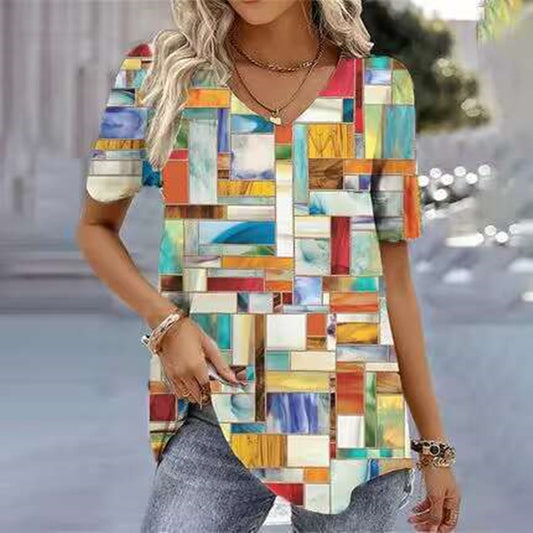 Women's Face Print Short Sleeve V-neck