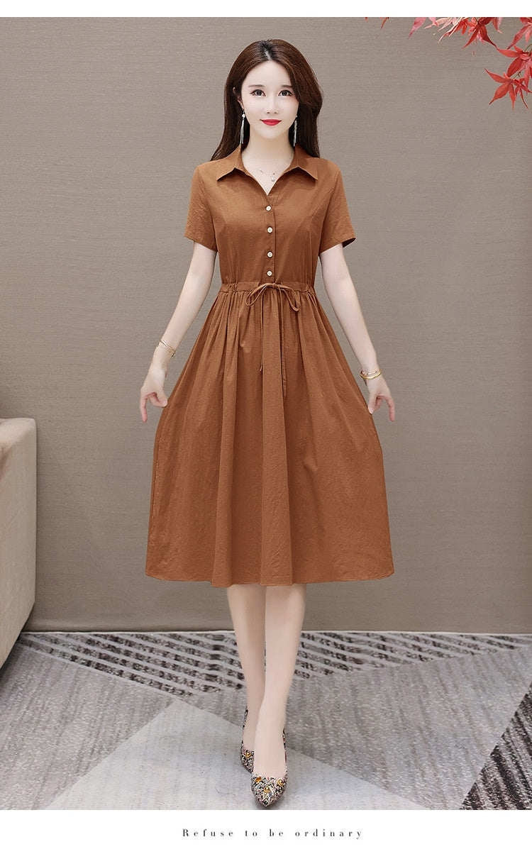Solid Color Short Sleeve Dress