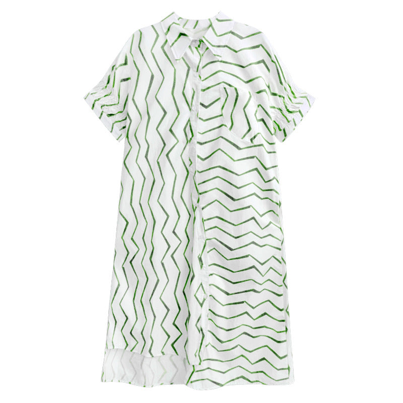 Women's Summer French Lazy Style Wave Stripes Shirt Dress