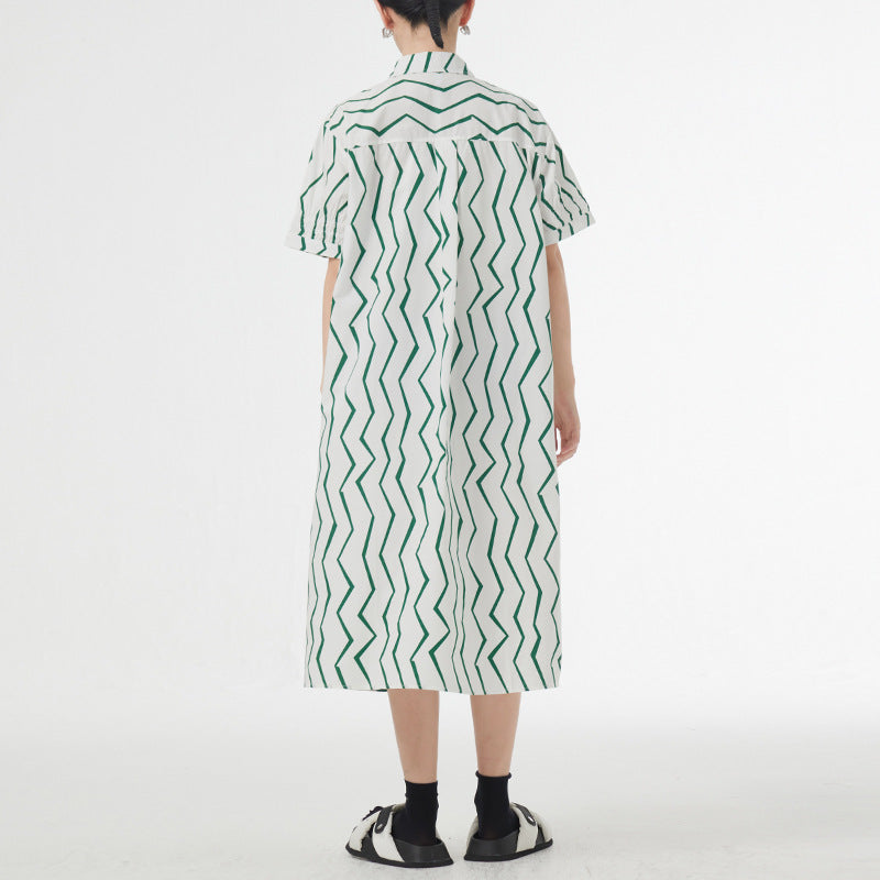 Women's Summer French Lazy Style Wave Stripes Shirt Dress