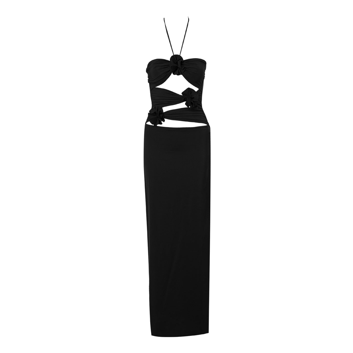 Women's Slim-fit Three-dimensional Flower Waist-tight Long Hollow-out Halter Dress