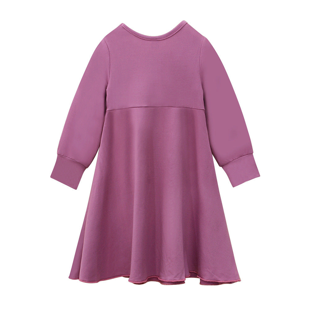 Girls' Spring And Autumn Long Sleeve Color Matching Flounce Dress Headscarf