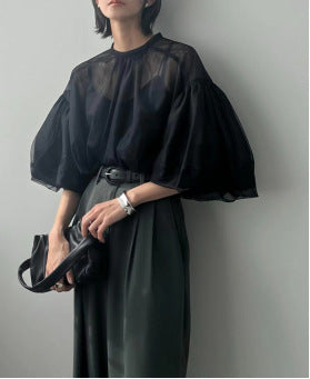 Summer Gauzy Shirt Two-piece Suit Small Sexy Sling Detachable