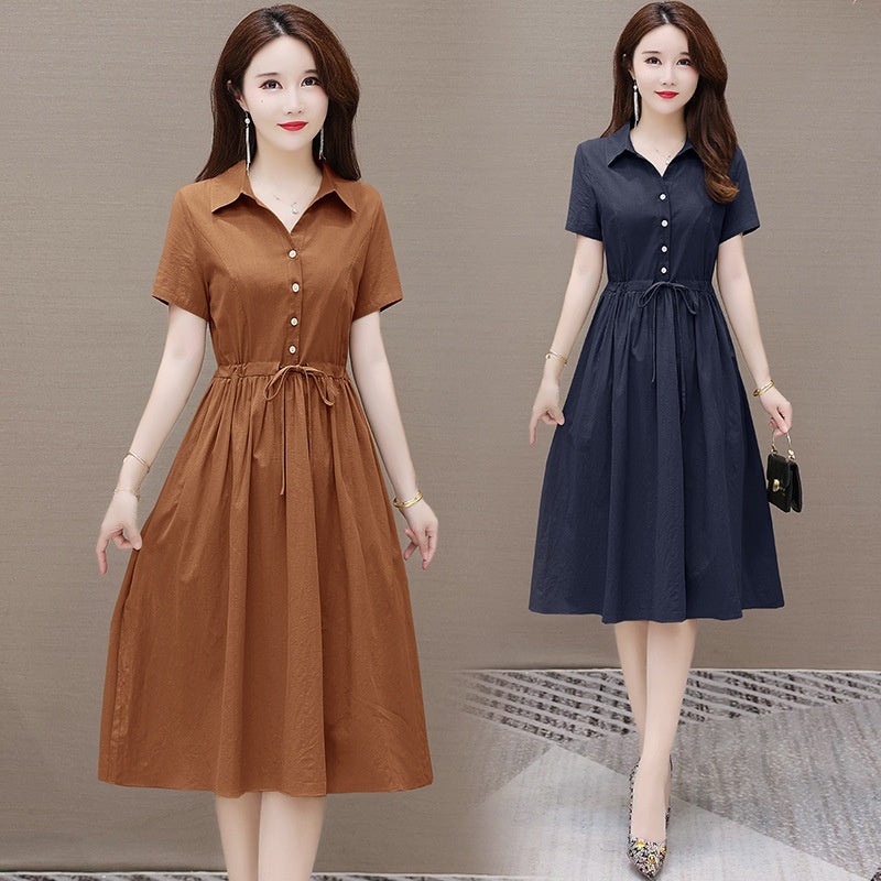 Solid Color Short Sleeve Dress