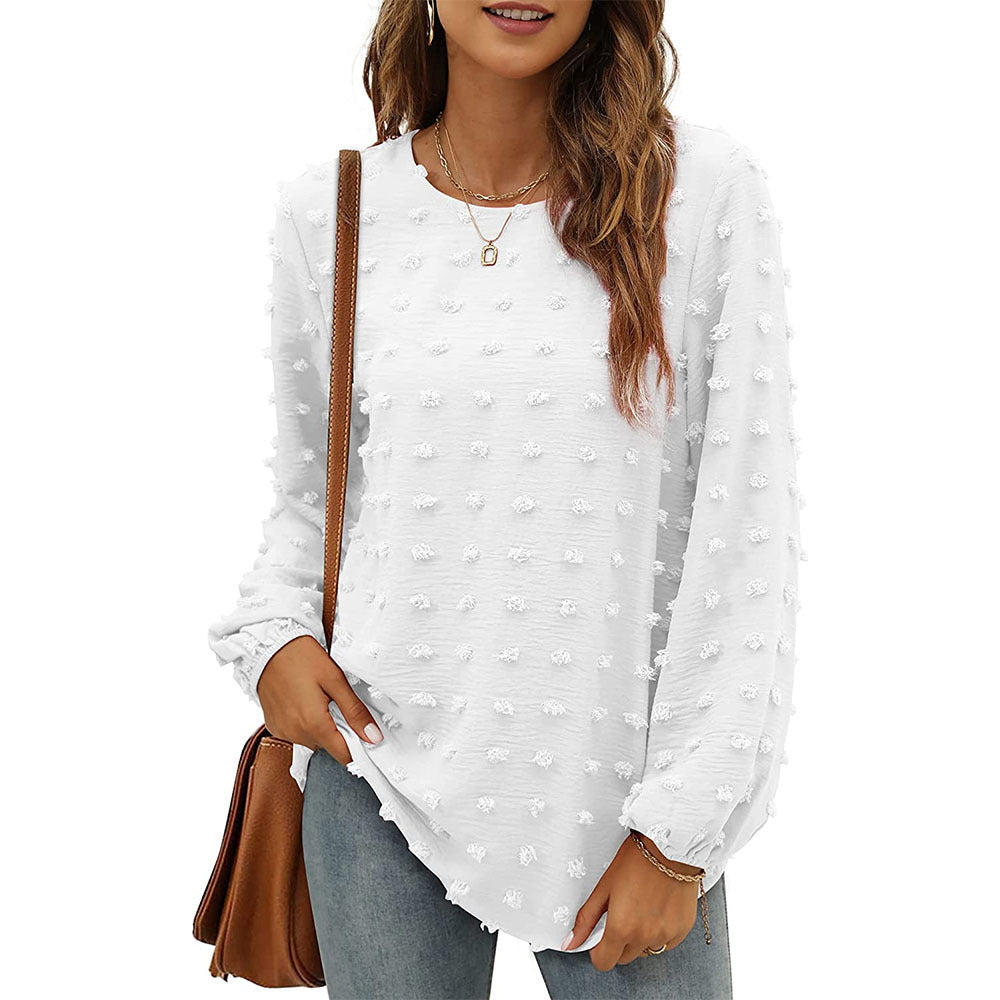 Loose Jacquard Long Sleeve Crew Neck T-shirt Top