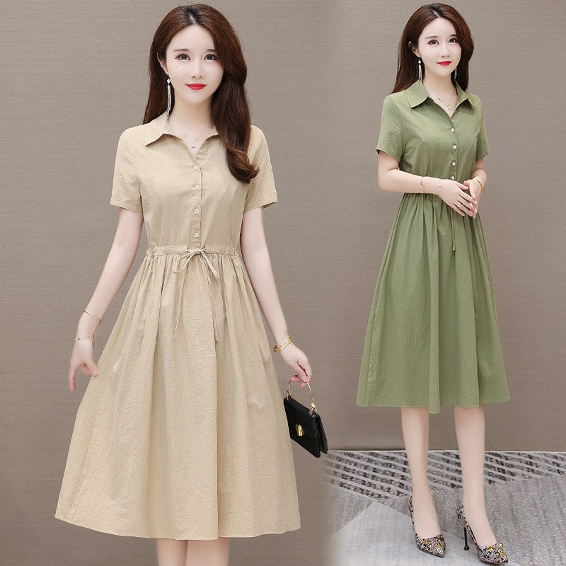Solid Color Short Sleeve Dress