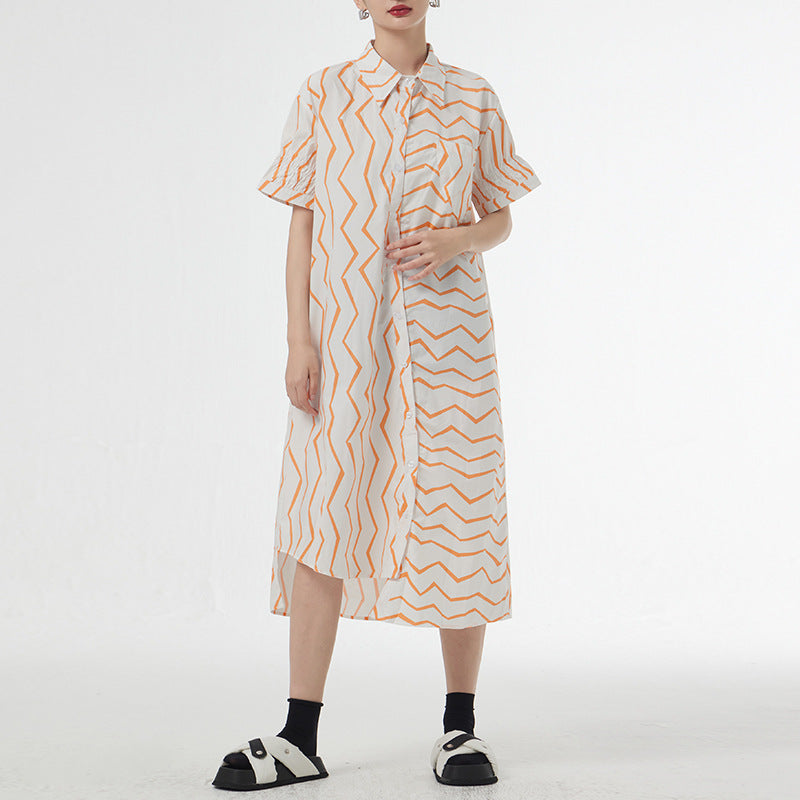 Women's Summer French Lazy Style Wave Stripes Shirt Dress