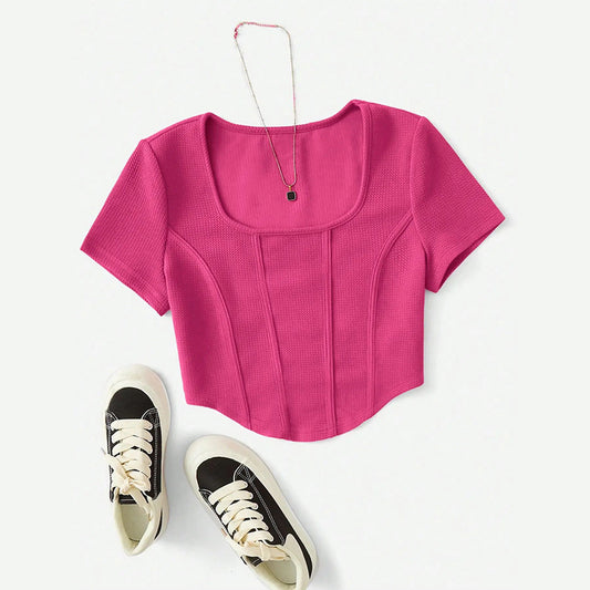 Women's Fashion Casual U-neck Off-shoulder Short Top
