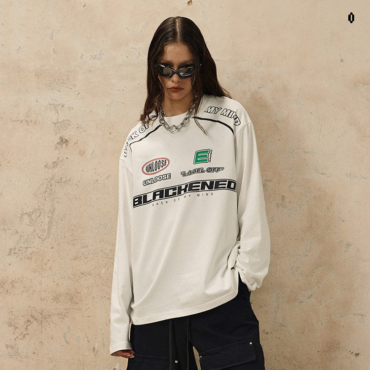 Locomotive Style Printed Loose Round Neck Long Sleeve Fashion