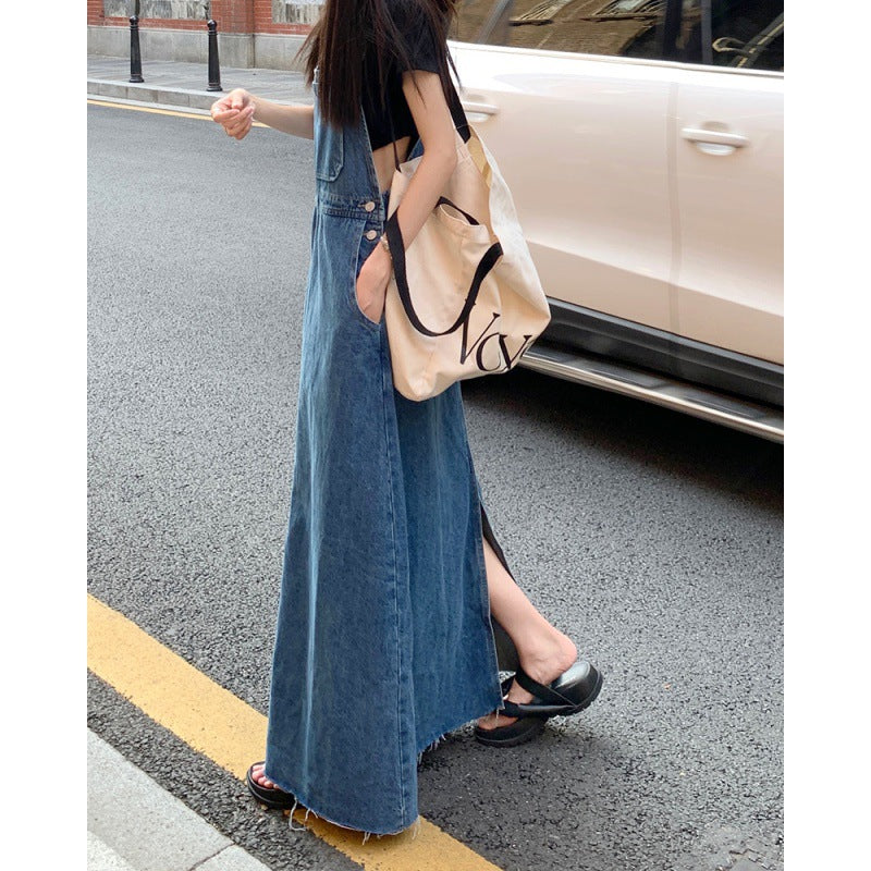 Autumn Japanese New Retro Plus Size Denim Suspender Skirt For Women