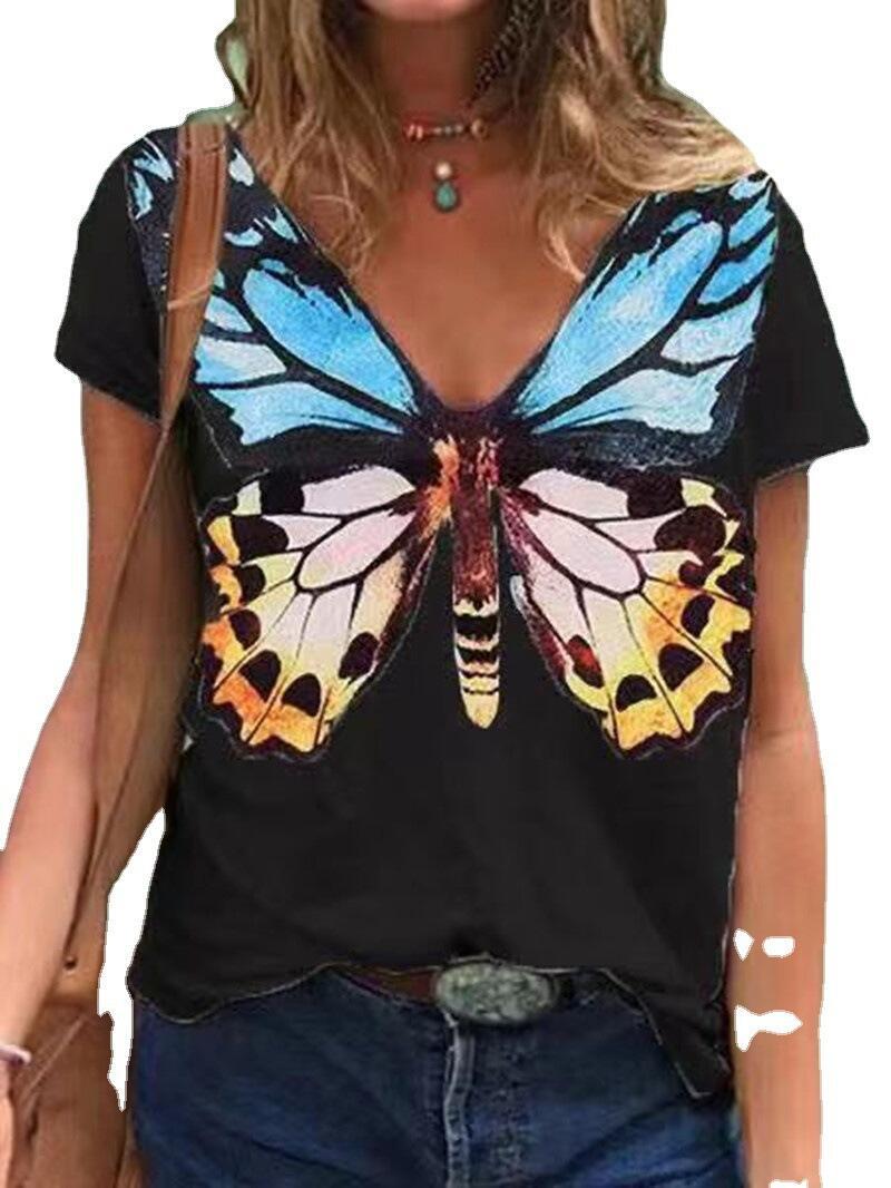 Women's Face Print Short Sleeve V-neck