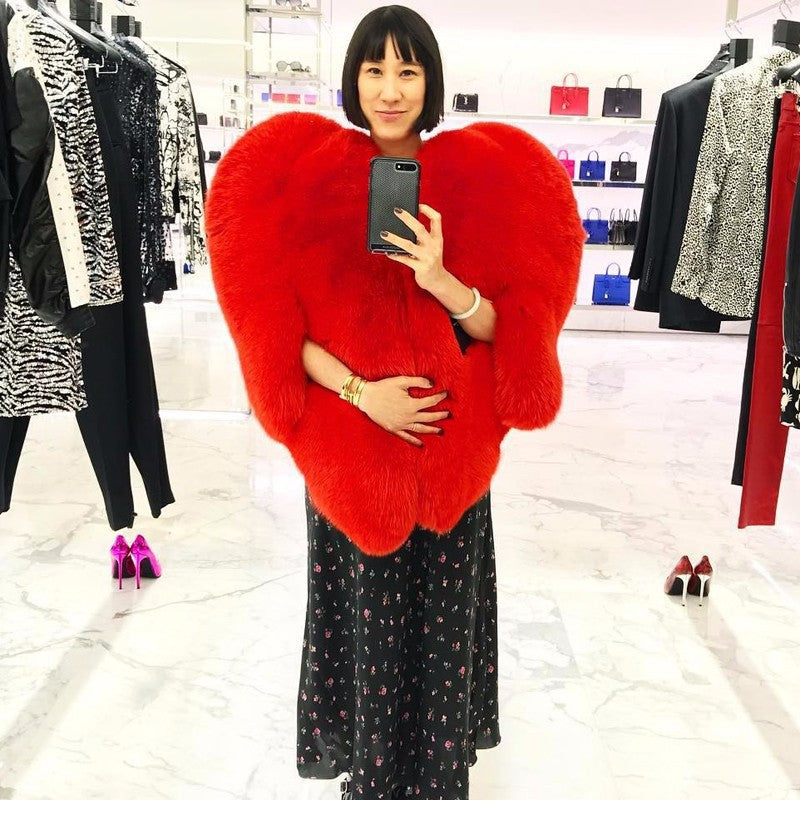European And American Sweet Peach Heart Environmental Fur Cloak Coat