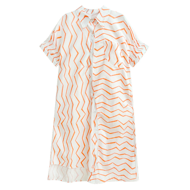 Women's Summer French Lazy Style Wave Stripes Shirt Dress