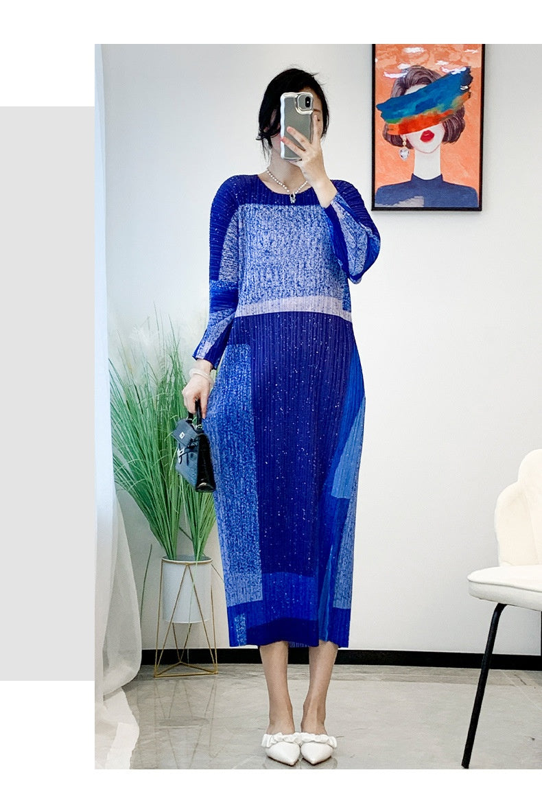 Printed Temperament High-end Women's Clothing Waist-tight Slimming Midi Dress